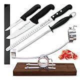 PracticDomus Professioneller Schinkenhalter und Schwenkkopf aus Stahl mit Messern und Chaira (3C...