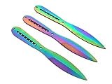 KOSxBO® 3er Effektlack Rainbow Tomahawk Wurfmesser Set - Wurfdolch 22,5 cm - Dagger - Outdoor -...