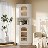 Merax Eckschrank Hochschrank mit LED - Beleuchtung, Eckregal Standregal mit 2 Ablagefächern,...