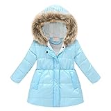 Mädchen Winter Isolierter Mantel mit Kapuze Winddicht Wasserdicht Outdoor, hellblau, 10-11 Jahre