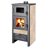 ProTermo Taurus Creme Kaminofen mit Backfach – 12kW Heizleistung - Holzofen mit Schamottstein...