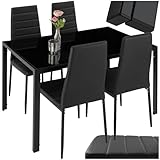 tectake Essgruppe Set Tisch und Stühle, Esstisch und 4X Stuhl, strapazierfähiges Kunstleder,...