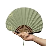 Vintage Fan Muschelform Handventilator Baumwolle Leinen Mischung Chinesischer Faltfächer für...