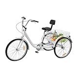 MEELRYD 24 Zoll Dreirad für Erwachsene, 3-Rad 6-Gang Dreirad Fahrrad Tricycle mit Rückenlehne und...