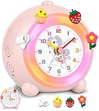 SOCICO Analoger Kinder Wecker, Einhorn Design, Lautlos, Ohne Ticken Niedlicher Pfirsich Wecker, mit...