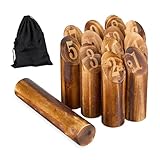 Relaxdays Kubb Wikingerspiel, finnisches Wurfspiel, Holz, Outdoorspiel mit Nummern, Erwachsene &...