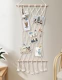 SUMGAR Makramee Wandbehang Boho Fotowand Collage mit 30 Holzklammern Gewebte Wandrahmen Modern Natur...