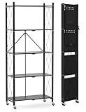 ALANNG Klappregal mit Rädern - Standregal mit 5 Ablagen, Bücherregal aus Metall - Montagefrei &...