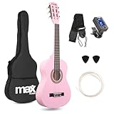 MAX SoloArt - 1/4 Gitarre Kinder ab 3 Jahre - Akustik Gitarre inkl. Tasche, Plektrum, Gurt und...