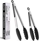 HOTEC Premium-Küchenzange aus Edelstahl, mit Verriegelung, Kochzange mit Silikonspitze, 2er-Set,...