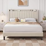 Yaheetech Queen-Bettgestell mit Kopfteil, gepolstertes Kopfteil mit Ladestation und Lagerregal,...