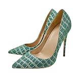 WRTYBHKOLUS Damen Pumps 12cm Kariertes Pailletten PU Material Geschlossen Stiletto High Heels Ladies...