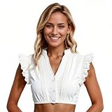 Dirndl Bluse Damen Spitze- Dirndlbluse Damen Flügelärmel,Trachtenbluse mit V Ausschnitt Elegant...