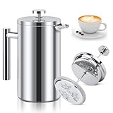 NVIYAM Kaffeebereiter French Press Edelstahl, 1000ml French Press, Doppelwandig Isoliert...