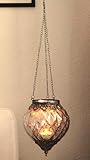 Windlicht Marokko Dekor zum Hängen aus Glas, Metall (B/H/T) 15x19x15cm