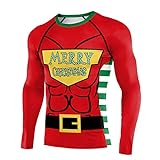 TiaoBug Herren Weihnachtsmann Kostüm Langarmshirt mit 3D Muskel Druck Superheld Shirts Slim Fit...