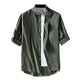 Generisch Kurzarmhemd Herren Slim Fit,Herren Leinenhemd 2025 Kurzarm Sommer Button Down Ohne Kragen...