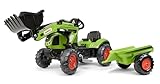 Falk 2040ML Claas Tretbaggerlader mit Anhänger, Tretbagger, Kinder-Trettraktor mit Lenkrad und...