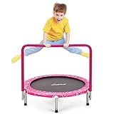 GOPLUS φ92cm Kinder Mini-Trampolin mit Haltegriff, klappbares Gartentrampolin bis 150kg belastbar,...