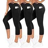TNNZEET 3er Pack Leggings Damen 3/4 mit Taschen Capri für Sport, High Waist 7/8 Caprihose Sporthose...