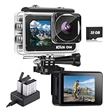Nvgfelis Action cam mit 32G Karte Dual actionkameras,Unterwasserkamera mit 2×1050 mAh...