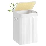 SONGMICS Wäschekorb, 95 L Wäschesammler mit Deckel, Wäschebox Bambus, mit Griffen, faltbar,...