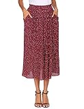 Parabler Damen Sommerrock Boho Retro Midi Langer Rock Rot Elastische Taille Chiffonrock Punkte...