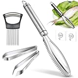 GZqiancang 4 Stk Fischentschupper Set, Edelstahl Fischschupper mit 2 Stk Klebehaken für Küche,...