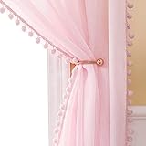 MIULEE Gardinen mit Pompons-Hübsche Rosa Pompon Vorhänge für Kinderzimmer Mädchen, Babyzimmer...