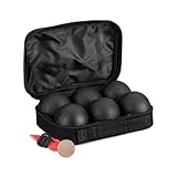 Relaxdays Boule Kugeln, 6 Metall-Kugeln, Set mit Zielkugel & Abstandsmesser, Tragetasche, Boccia...