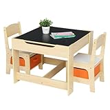 TactFire kindertisch mit 2 stühlen, Kinder Tisch Stuhl Set aus Holz mit Stauraum, Tischplatte mit...