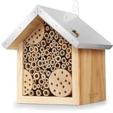 WILDLIFE HOME Bienenhotel mit Metalldach, Wildbienen Insektenhotel - Fertig Montiert aus Kiefernholz...