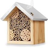 WILDLIFE HOME Bienenhotel mit Metalldach, Wildbienen Insektenhotel - Fertig Montiert aus Kiefernholz...