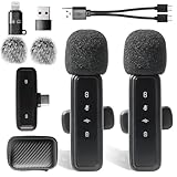 Behogan 2 Stück Kabelloses Lavalier-Mikrofon mit LED-Display, Mini-Mikrofon mit...