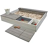 Meppi Sandkasten Sandkiste aus Holz Weiss/grau - Laboe Sandbox für Kinder