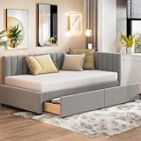 Bett 90x200 Schlafsofa mit bettkasten Polsterbett Einzelbett mit Schubladen Multifunktionsbett mit 2...