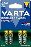 VARTA Batterien AAA, wiederaufladbar, 4 Stück, Recharge Accu Power, Akku, 1000 mAh Ni-MH, ohne...