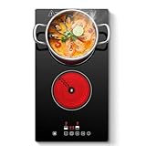 SNDOAS Glaskeramikkochfeld 2 Platten, 2 Platten Kochfeld mit Secker, 3000W Eingebaut Cerankochfeld...