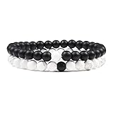 CYDXD Naturstein-Armband,2 Stück,für Paare,6mm,weißer Howlith-schwarzer Onyx,handgefertigte...