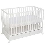 Unique Nature Little Heart Babybett weiß 120x60 cm mit Schublade – höhenverstellbarer...