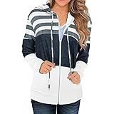 Lässiges Damen-Sweatshirt, langärmelig, Reißverschluss, leicht, Kordelzug, Farbblock-Mantel,...
