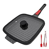 RANX INGST Grillpfanne Induktion mit Abnehmbarer Griff, 26 x 24 cm Steakpfanne mit Deckel Antihaft...