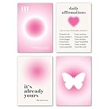 LAVEMA Aesthetic Bilder Aura Deko Poster 4er Set (21x30cm) ohne Rahmen | Rosa Teenager Pink Mädchen...
