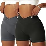 Vertvie Damen Gym Shorts V Cross Stretch Push Up Yoga Shorts Booty Scrunch Fitness Hosen Kurz High...