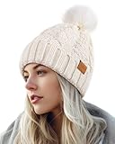 PIOZAED Damen Wintermütze mit Bommel, warm und gemütlich, Strickmütze, Fleecefutter,...