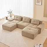 Ligterra Modular Sofa 3 Sitzer mit 2 Ottoman, Modernes Boneless Couch mit Tiefsitz, Bequemes...