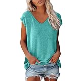 T Shirt Damen V Ausschnitt Damen Shirt Tshirt T T-Shirt Sommer Kurzarm Top Bluse Sport Oberteil...