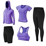 ZETIY 5 Stück Damen Fitness Trainingsanzug Yoga Set, Sportbekleidung Pilates Sportbekleidung...