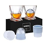 Whisky Gläser, 4er Set (2 Kristallgläser, 2 große Eiskugelformen) in Geschenkbox – 320 ml...