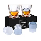 Whisky Gläser, 4er Set (2 Kristallgläser, 2 große Eiskugelformen) in Geschenkbox – 320 ml...